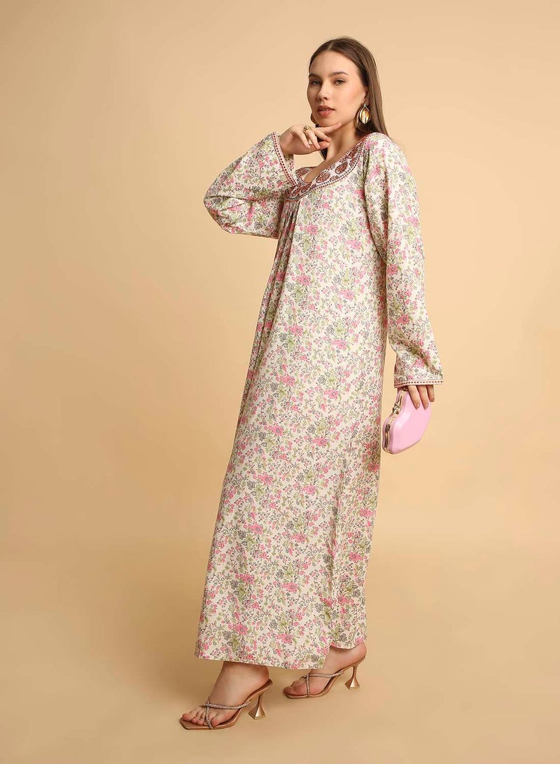 HANA & SARA Arabic Long Traditional Printed Jalabiya Dress For Womens - Image 4